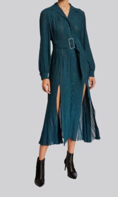 $350 ROTATE BIRGER CHRISTENSEN Women's Green Dot-Print Long-Sleeve Dress Size 10