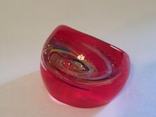 SALE LARGE Handmade Murano Venetian Red Orange Foil Art Glass Dome Ring Sz 8.5