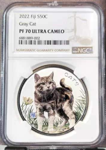 2022 FIJI SILVER 50 CENTS S50C GREY CAT NGC PF 70 ULTRA CAMEO RARE PERFECTION