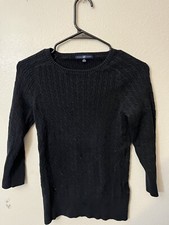 Gap Womens Black Cable Knit Pullover Sweater Sz Small 3/4 Sleeve