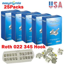 25PKs Dental Braces Orthodontic MINI Roth 022 Hook 345 Brackets Braces MIM Base