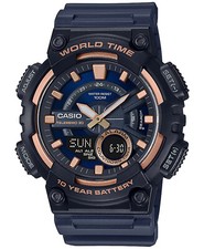 Casio AEQ110W-2A3V Men's World Time Telememo Analog Digital Alarm Chrono Watch