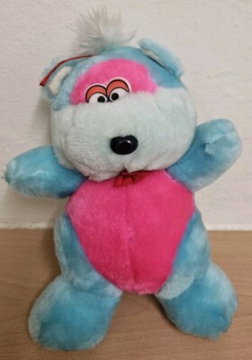 Vintage Playmakers rosa & blau Teddybär büscheliges Haar weiches Plüschtier 9 Zoll sehr guter Zustand