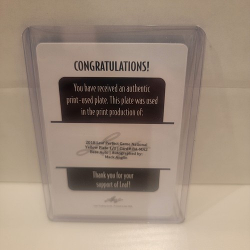 2018 Mack Anglin Leaf Perfect Game National Yellow Plate 1/1 Autograph #BA-MA2 - 第 2/2 張圖片