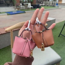 Mini Women Girl Leather Handbag Keychain Coin Purse Car Bag Charm for AirPodDs