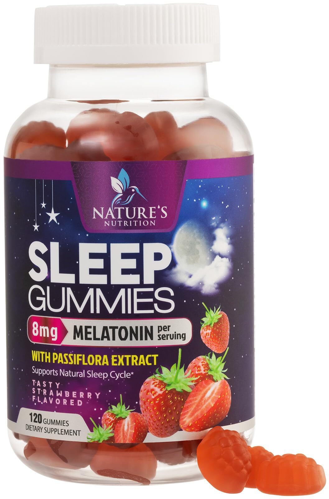Melatonin Gummy 8mg - Extra Strength Sleep Gummies with 20mg Passiflora Natur...