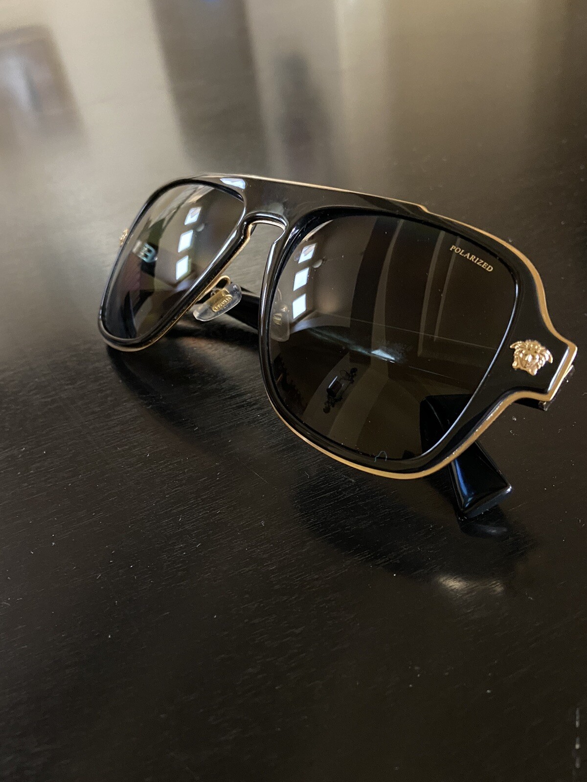 Versace Mens Sunglasses Black and Gold Polarized Gem