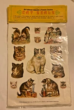 VTG 1982 Merrimack #10947 Big Sticker Sheets Cat Kitten Hong Kong 3 SEALED Packs