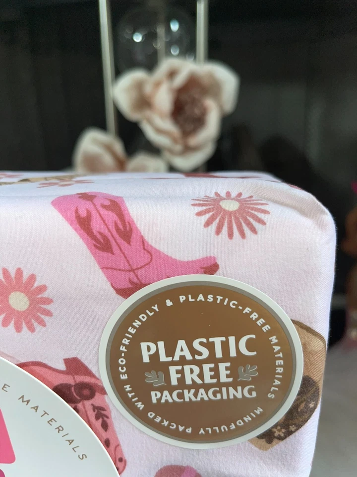 Juego de ropa de cama rosa Western botas de vaquero y flores tejido artesanal REINA 4 piezas Foto 4 de 4