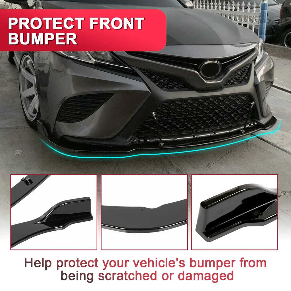 HECASA Front Bumper Lip Splitter For Toyota Camry 2018-2020 SE XSE Gloss Black — 第 3/4 张图片