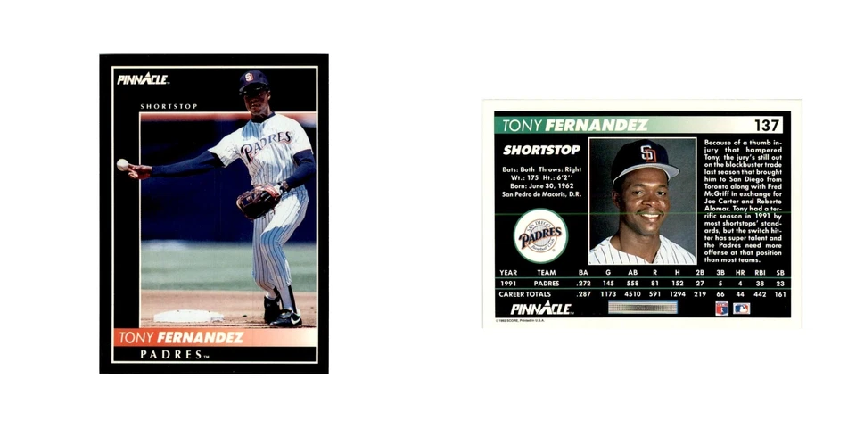 1992 Pinnacle Tony Fernandez Baseball Cards #137 - Image 3 of 3