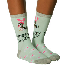 Hoppy Easter Dog K Women's Crew Socks Size 9-11 K Bell Spring Fashion New