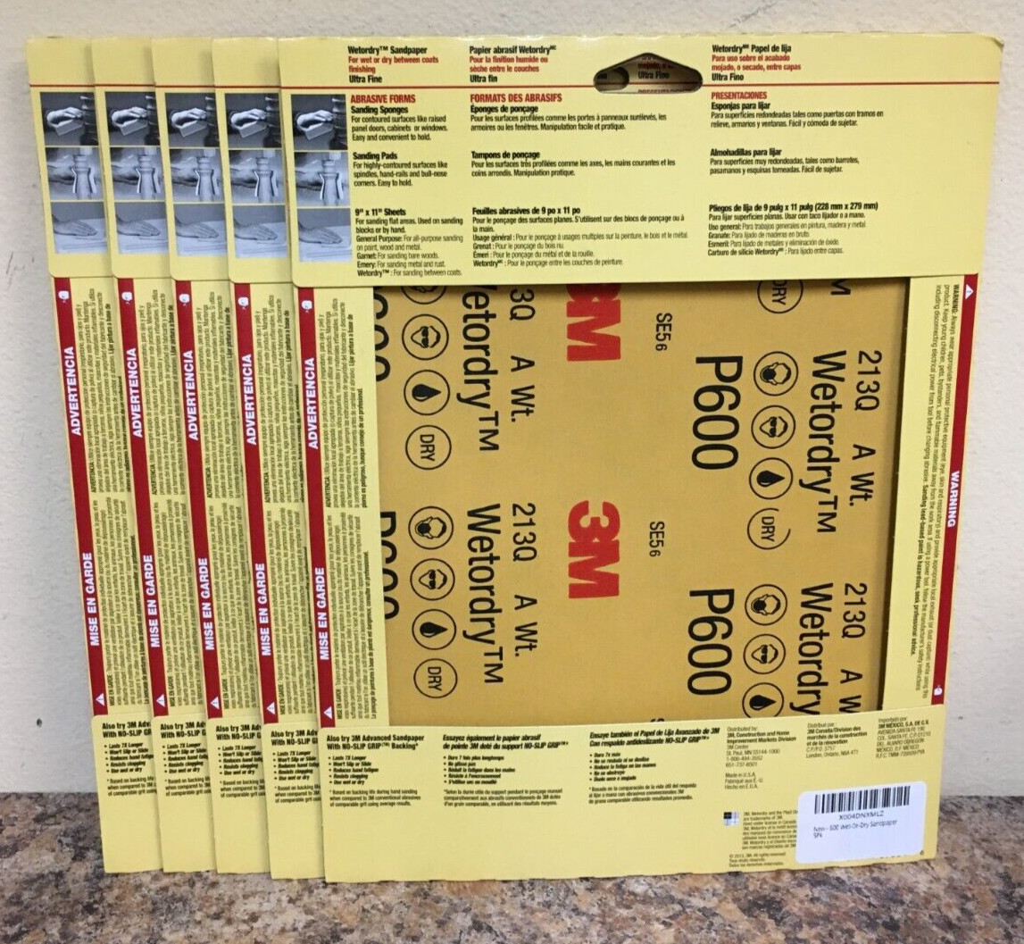 3M 9084NA Wetordry 9 in. x 11 in. Ultra Fine 600 Grit Sanding Sheets 5 Pks of 5