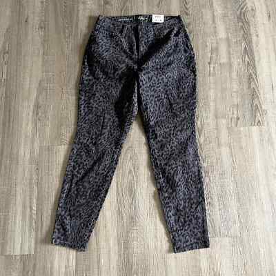 Style & Co Women's Blue Gray Wild Puma Mid Rise Curvy Fit Skinny Leopard Jeans 4
