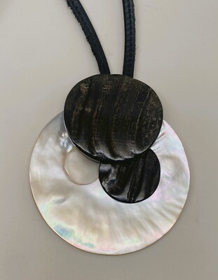 Gerda Lynggaard Monies  Leather, Mother of Pearl & Ebony Pendant Necklace