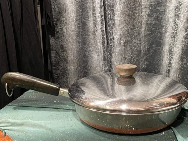 Revere Ware 9-1/4" Stainless Steel Skillet Copper Bottom w Lid Vintage