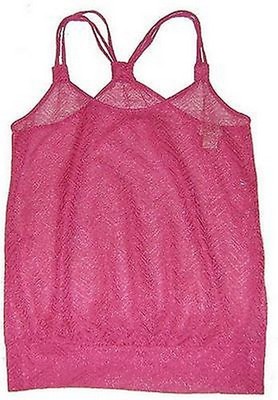 Eyelash Couture Juniors Sparkly Sheer Magenta Racerback Banded Bottom Tank Top