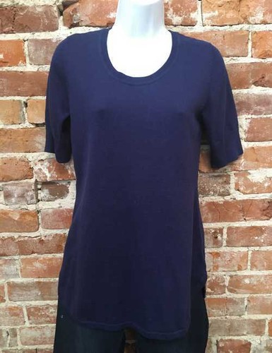 Isaac Mizrahi Navy Blue Elbow Sleeve Curved Hem Sweater Tunic New