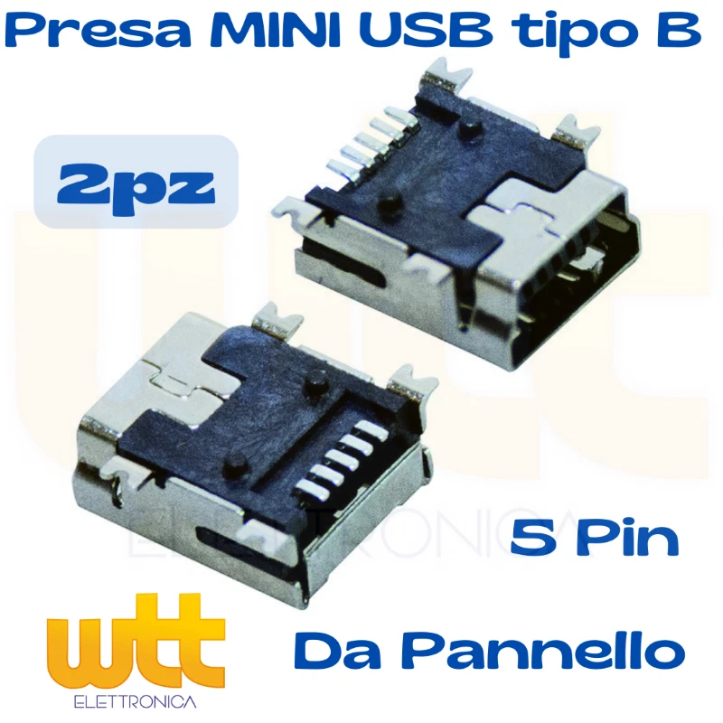 2pz Connettore MINI USB PRESA Miniusb 90° circuito stampato a saldare