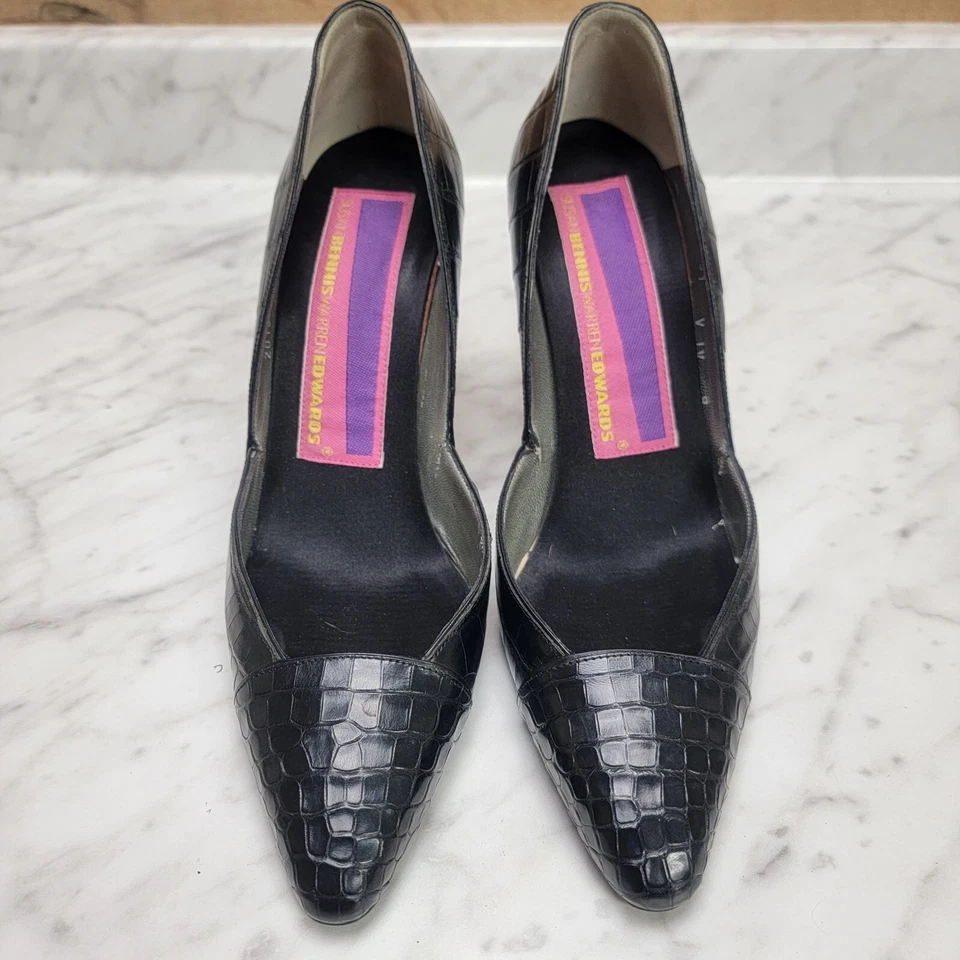 Zapatos de salón para mujer 8 M Susan Bennis Warren Edwards tacón alto negro cocodrilo Foto 3 de 4