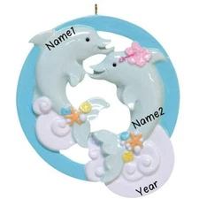 Personalized " Dolphin Couple  " Christmas Tree Ornament HOLIDAY GIFT
