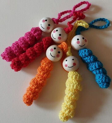Worry Worms, 5 Glückswürmchen verschiedene Farben im Set, Handarbeit  