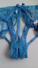 AGENT PROVOCATEUR BLUE ROZLYN OUVERT OPEN BRIEF SIZE 2 SMALL UK 8 BNWT