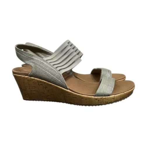 Skechers Wedge Sandal Women's Size 10 Gray Cork Print Beverlee Summer Spring
