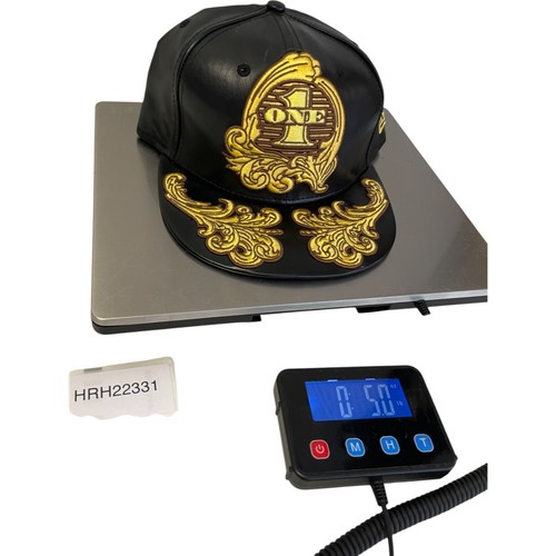 New Era 59fifty Baseball Cap Mens 7.5 Black Gold Jeremy Scott Dollar Leather - Picture 12 of 12