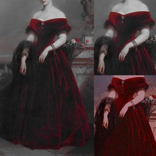 Victorian Red Velvet Dress Gothic Civil War Southern Belle Ball Bridal Gowns