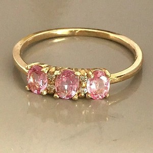 Authentic 1.5 Ct Oval Cut Lab-Created Pink Sapphire Wedding Ring 14K Yellow Gold Plated