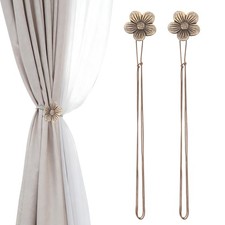 2 Pack Magnetic Curtain Tiebacks, Resin Flower Drapery Holdbacks Brown