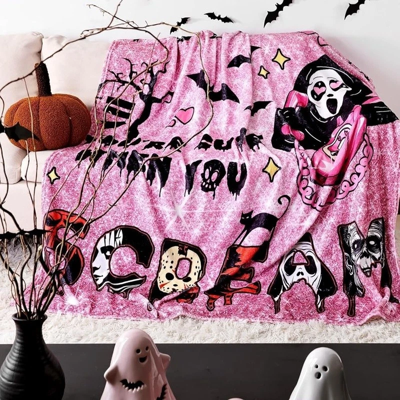 Halloween Ghost Fleece Throw Blanket Cozy Lightweight Gift Suitable