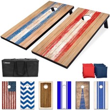 Cornhole Game Set 4 x 2 ft Barnwood Design with Boards Bags and Carry Case Bean