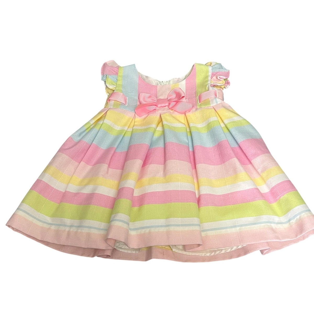 Bonnie Baby Girls Pastel Striped Dress Bow Ruffle Sleeves 3/6Months Preppy  | eBay
