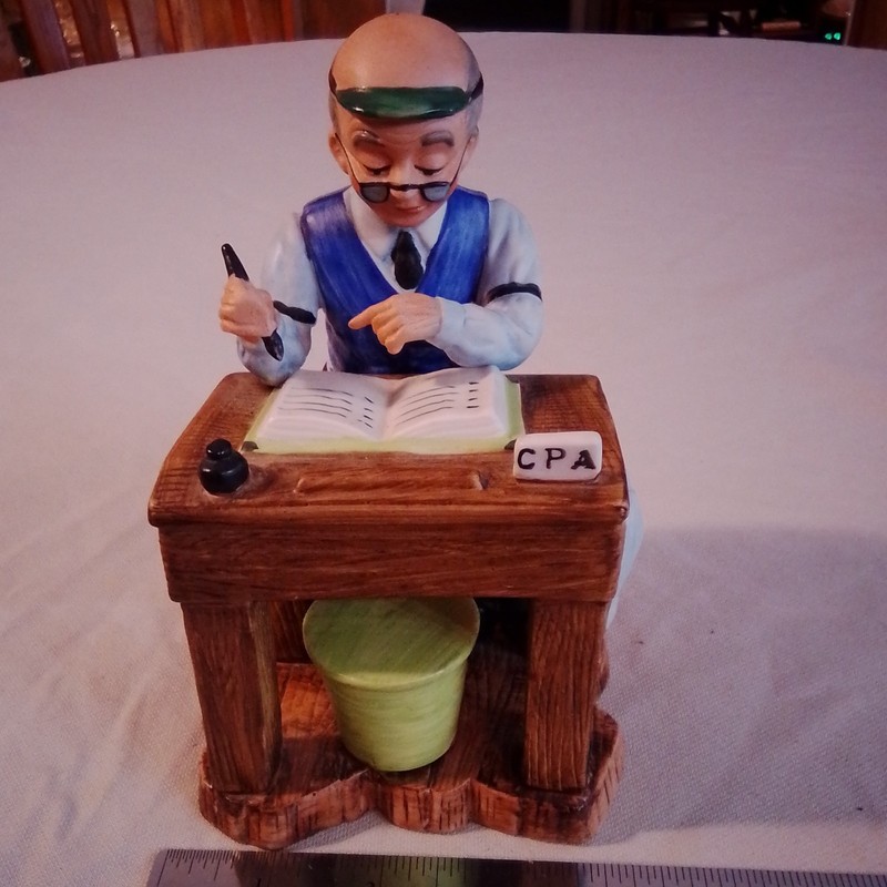 Lefton Porcelain Accountant Figurine CPA Desk Hand Painted XU9061 Japan