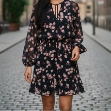 Michael Kors Women Dress Small Floral Print Long Sleeve Mini Casual Designer EUC
