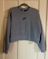 Nike Women s Cropped Crewneck Pullover Grey Activewear Size Medium Swoosh Logo