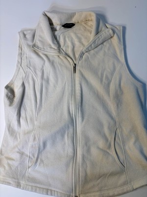 Lands' End Women's Fleece Vest XL Off White Full Zip Pockets