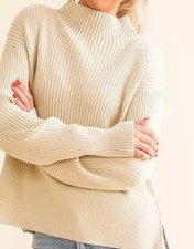 Varley Women's Mock Neck Cozy Fit Cream Sweater Cotton/Wool/Polyester - Xs