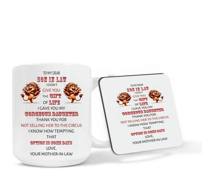 CLARELY'S PRINTING Funny Son in Law Gift for Son in Law Gift Mug, Coaster or Mug & Coaster Gift Set