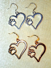 Shiny Open Cat/Dog Pet Heart Paw Print Gold or Silver Earrings