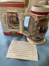 2001 Certificate Budweiser Holiday Ceramic Stein Holiday At The Capitol Bud Beer