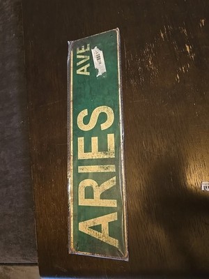 Vintage-Chic ARIES AVE' Metal Tin Sign 4''x16'' Water-resistant Wall Decor