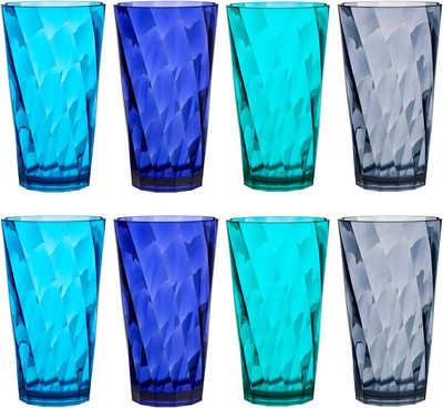 Optix Plastic Reusable Drinking Glasses (Set of 8) 20oz Water Cups in Coastal Co