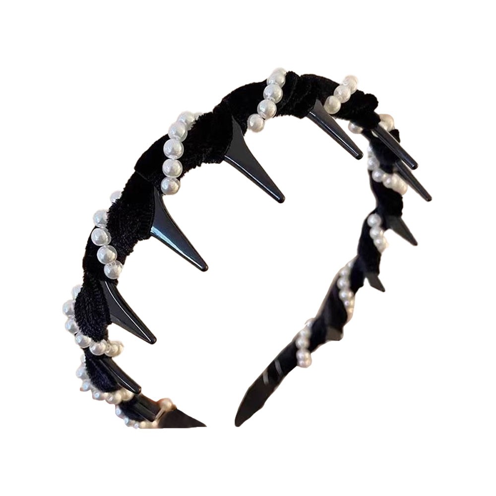 Serre-tête Femme 3 Pièces - Bandeau Plastique Avec Dents, Perles Artificielles, Petit Visage