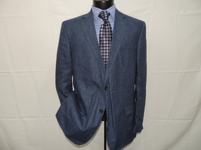 Frank Stella New York Men's Blue 100% Linen Jacket Coat 42 Long