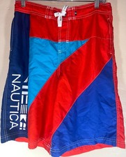 Nautica Boys Swim Trunks XL 18/20 Red Blue Drawstring Quick-Dry See Pics