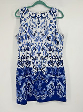 Lauren Ralph Lauren Blue White Patterned Sleeveless Back Zip Dress Womens 16 EUC