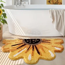 Floral Bath Mat Sunflower Bathroom Rug Soft Plush Fluffy Red Bath Mat Absorbe...